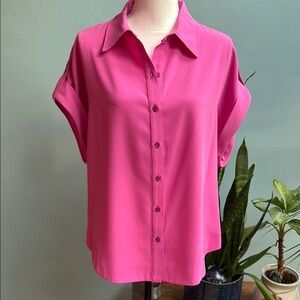 Trina Turk Pink Button-Up Blouse. Size Large